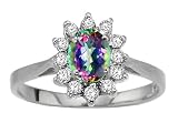 1.25 cts Genuine Mystic Rainbow Topaz and diamond Ring - 14kt White or Yellow Gold