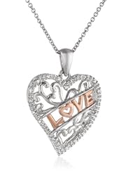14k Rose Plated Sterling Silver Diamond-Accented "Love" Heart Pendant Necklace (0.06 cttw, I-J Color, I3 Clarity), 18"