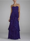 David's Bridal Strapless Chiffon Multi Tiered Long Gown Style 3542