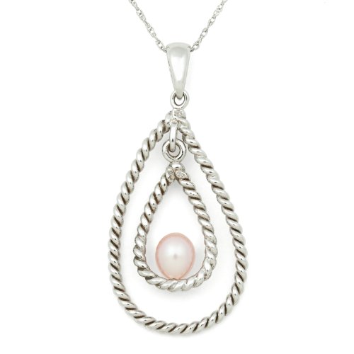 Click To Twisted Sterling Silver Rope Double Tear-Drop Pendant with Pink Freshwater Pearl Accent Details... Twisted Sterling Silver Rope Double Tear-Drop Pendant with Pink Freshwater Pearl Accent
