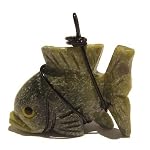 Serpentine Pendant 01 Animal Fish Green Black Crystal Healing Wire Wrapped Gem 1.5