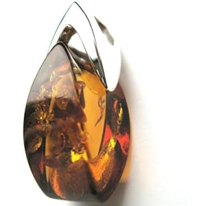 Top Quality Flaming Amber and Sterling Silver Pendant