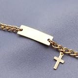 Gold tone Child ID Bracelet with Cross Charm