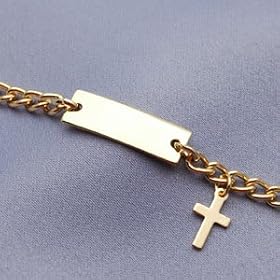 Gold tone Child ID Bracelet with Cross Charm