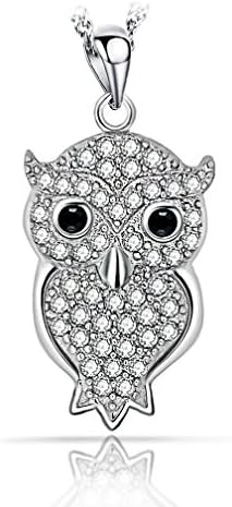Everbling Owl Pendant 925 Sterling Silver with 18" Silver Chain Necklace