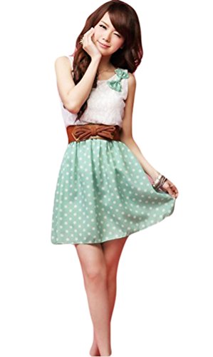 Bluetime Womens Polka Dots Sleeveless Lace Skater Dress