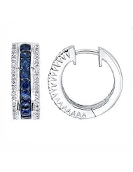 2.50Ct Round Diamond Sapphire Hoops Earrings 14K Gold