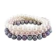Set of 3 Pearl Stretch Bracelets - Black/ White/ Pink