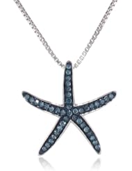 XPY Sterling Silver Blue Diamond Starfish Pendant Necklace, 18"