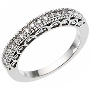 0.75 Ct.T.W. Round Brilliant Cut Diamonds, 14K White Gold. Vintage Style Diamond Wedding Band