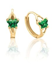 Bfly® Girls 10k Gold May Birthstone CZ Butterfly Hinged Earrings