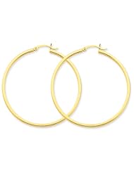 2mm, 14k Yellow Gold Square Tube Hoop Earrings, 50mm (1 7/8")
