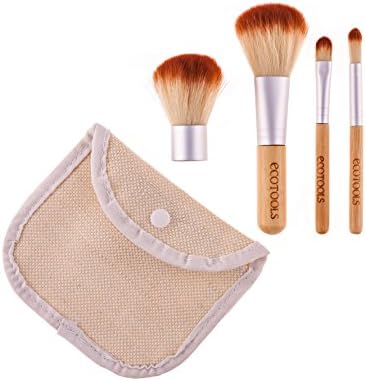 Bamboo Makeup Brush Set With Case: 4-Piece, Earth Friendly, Cotton & Hemp Durable Carry Case