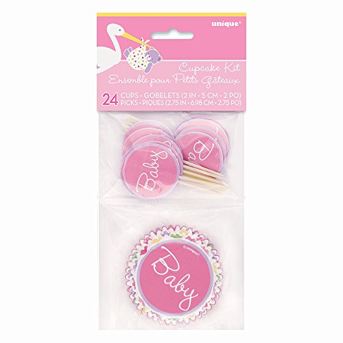 Pink Stork Girl Baby Shower Cupcake Kit for 24
