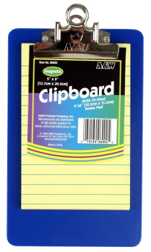 A&W Products Plastic Clipboard 5 x 8 Inch, Assorted Colors with Standard Clip (06002.P)