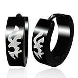 Black Stainless Steel Tribal Design Huggie Earrings