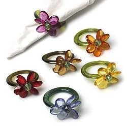 Spring Flowers Set of 6 Glass Napkin Rings