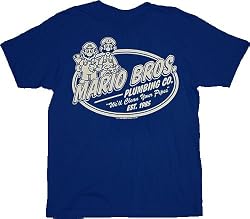 Nintendo Super Mario Bros Mario & Luigi Plumbing Co. Navy Adult T-shirt Tee