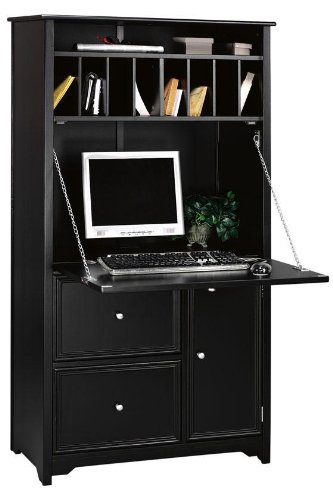 Oxford Tall Secretary Desk, 1-DOOR/2-DRAWER, BLACK
