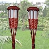Two Pack 58.25 Bamboo Torch LED Solar Garden Lights - Illuminate Your Yard with Solar Energy!