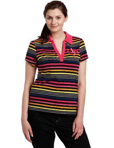 Southpole Juniors Plus Size Big Logo Stripe Polo With Contrast Color Collar
