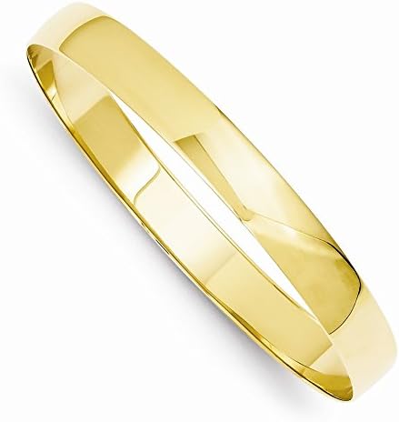 14k Yellow Gold 8mm Solid Polished Half-Round Slip-On Bangle