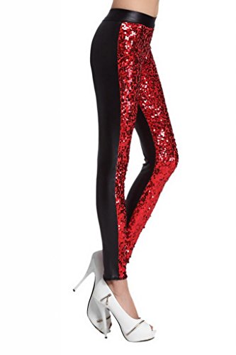 C-Princess 個性 美脚 スキニー ストレッチ タイツ レギンス レディース ロングパンツ キラキラスパンコール付きのおしゃれなパンツ シルバー