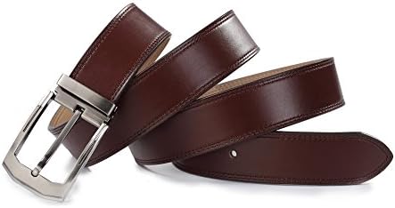 Evanno Classic Smooth Leather Belt with Edge-stitched (Size:S(28--31 Inches Waist), Brown)