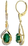 14k Gold 3/4 in. (19mm) tall Lever Back Dangle Earrings, w/ 0.13 Carat Brilliant Cut Diamonds & 2.40 Carats Oval Cut 7x5mm Emerald Stones