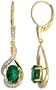 14k Gold 3/4 in. (19mm) tall Lever Back Dangle Earrings, w/ 0.13 Carat Brilliant Cut Diamonds & 2.40 Carats Oval Cut 7x5mm Emerald Stones