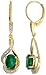 14k Gold 3/4 in. (19mm) tall Lever Back Dangle Earrings, w/ 0.13 Carat Brilliant Cut Diamonds & 2.40 Carats Oval Cut 7x5mm Emerald Stones