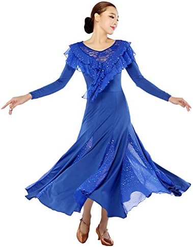 Newya Women's Latin Performance Ballroom Dance Practice Costumes Dress M Blue