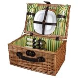 Picnic and Beyond Veranda Collection Willow Picnic Basket for 2 Green