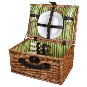 Picnic and Beyond Veranda Collection Willow Picnic Basket for 2 Green