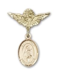 Gold Filled Baby Badge with St. Rita of Cascia Charm and Angel with Wings Badge Pin