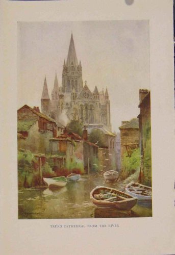 PAINTING by HASLEHUST TRURO CATHEDRAL FROM RIVER PRINT
