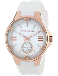 Vince Camuto Womens VC/5078RGWT Rose Gold-Tone Screw Accented White Resin Strap Watch