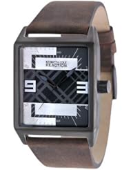 Kenneth Cole REACTION Unisex RK1278 Street Sport Gunmetal Rectangle Brushed Case Analog Leather Strap Watch