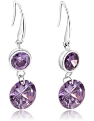 Honeystore Girls Swiss Diamond 925 Sterling Silver White Gold Plated Fish Hook Dangles Color White Purple