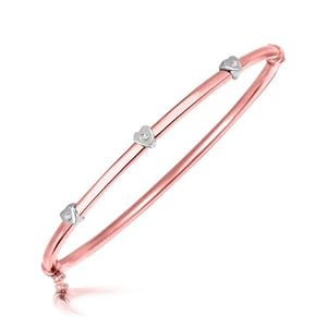 Sterling Silver Rose Tone Diamond Heart Motif Station Bangle (.03 ct. t.w.)