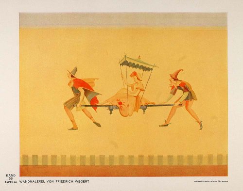 1933 Art Deco Wall Design Painting Chair Sedan Print - Original Color Print