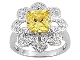 4.42CTW BELLA LUCE CANARY YELLOW AND WHITE DIAMOND SIMULANT STERLING SILVER FLOWER RING
