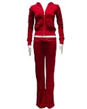 Ladies Plus Size Velour Hoody Tracksuit Red