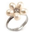Tiny White Freshwater Pearl Flower Ring (Silver Tone)