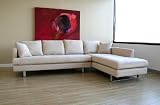 Contemporary Off White MicroFiber Sectional Sofa with Pillows