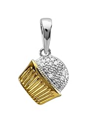 0.10 Carat (ctw) 10k Two Tone Gold Round Diamond Ladies Cupcake Pendant 1/10 CT