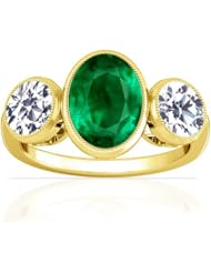 18K Yellow Gold Oval Cut Emerald Three Stone Ring