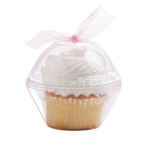 Dress My Cupcake Favor Dome Containers with Organza Ribbon DIY Kit, Pink, Set of 25