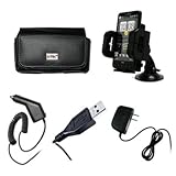 EMPIRE Adjustable Car Windshield Mount + Black Leather Case Pouch with Belt ....