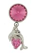 Non-Piercing Belly Button Ring Surgical Steel w/ Swarovski CZ Crystal Set - Dolphin Dangle - Pink